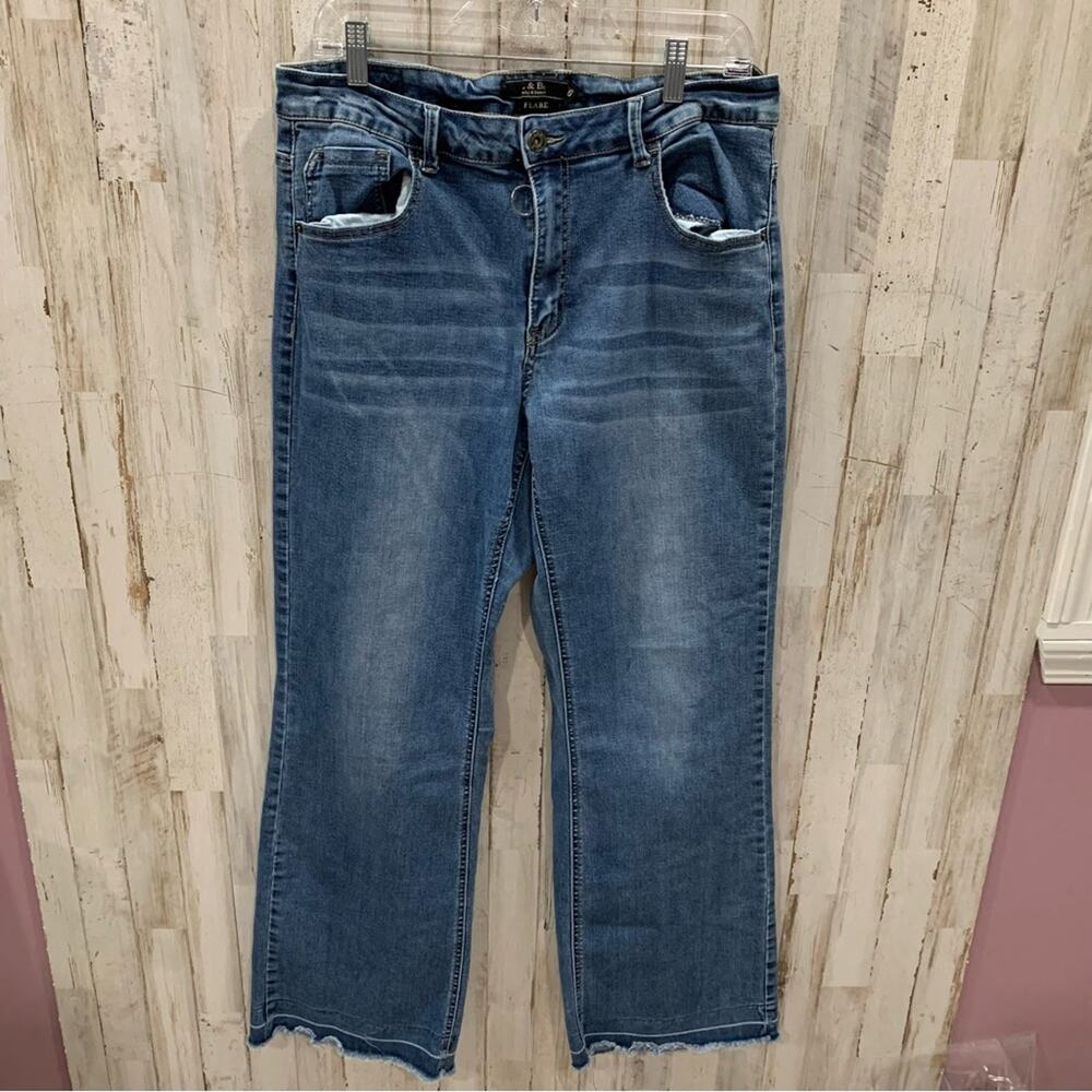 L & B Lucky & Blessed Boutique Flare Western Raw Hem Wide Leg Jeans Plus Size